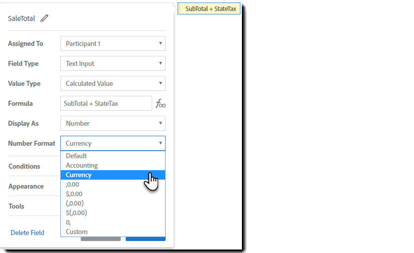 Number Format field