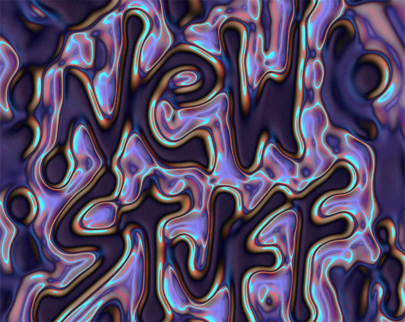 Image of a purple and silvery lettering illustration by Wallen Diaz of the words "New Stuff," rendered in a  custom 3D chrome effect.