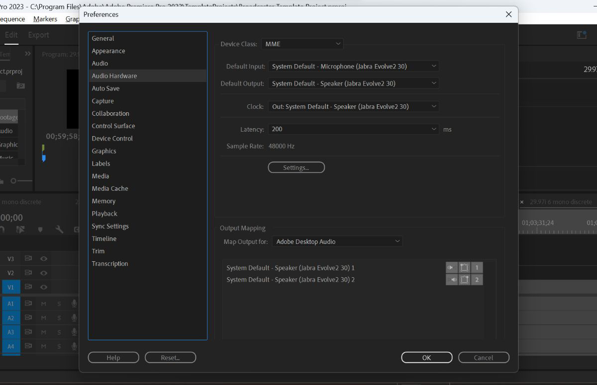 Image showing the Audio Hardware preferences options within the Preferences panel.