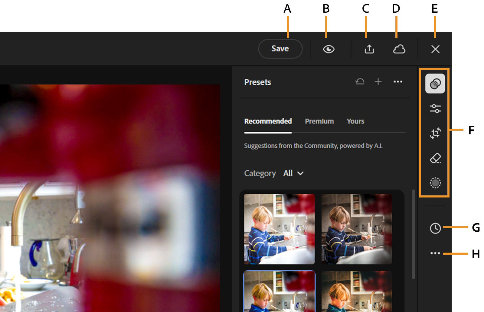 Images are displayed with different presets applied in the loupe view.