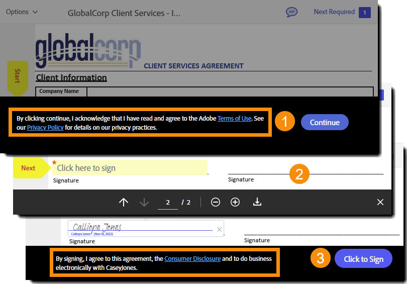 The ToU and CD consent when signing