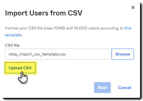 Upload the CSV