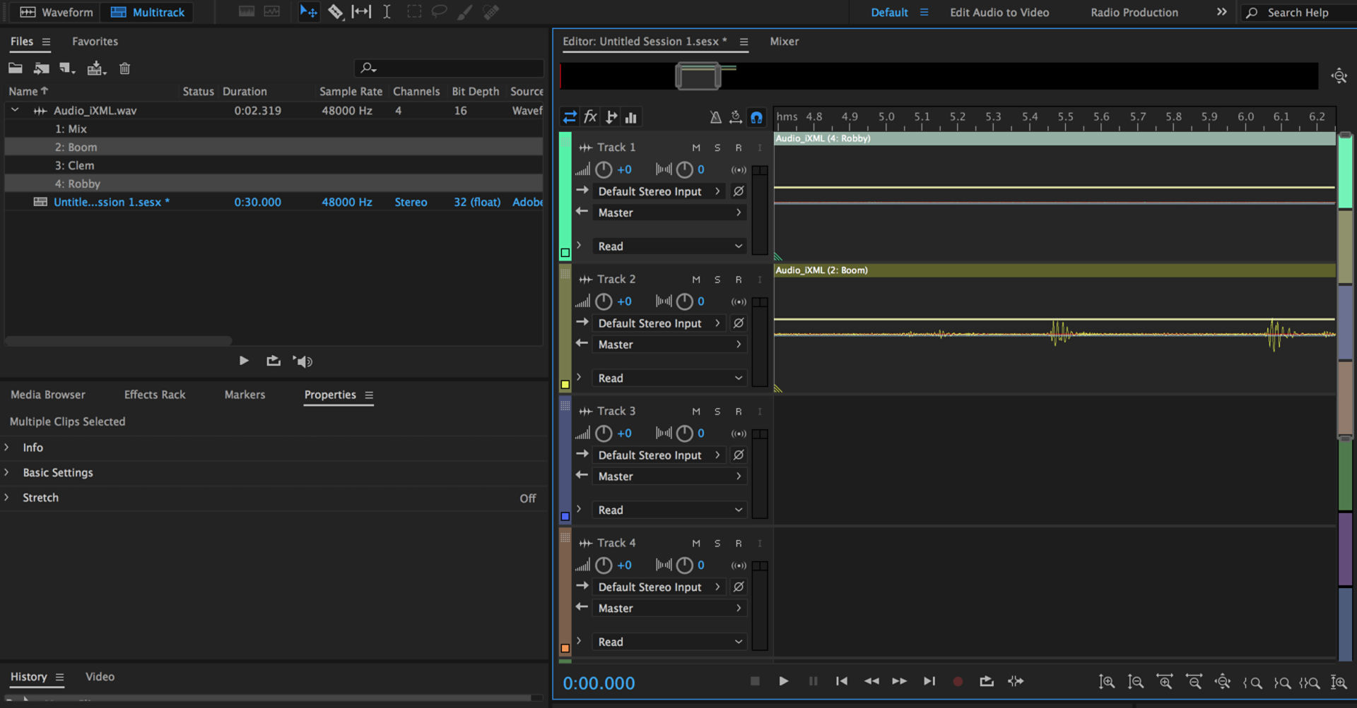 Insert clip to different tracks