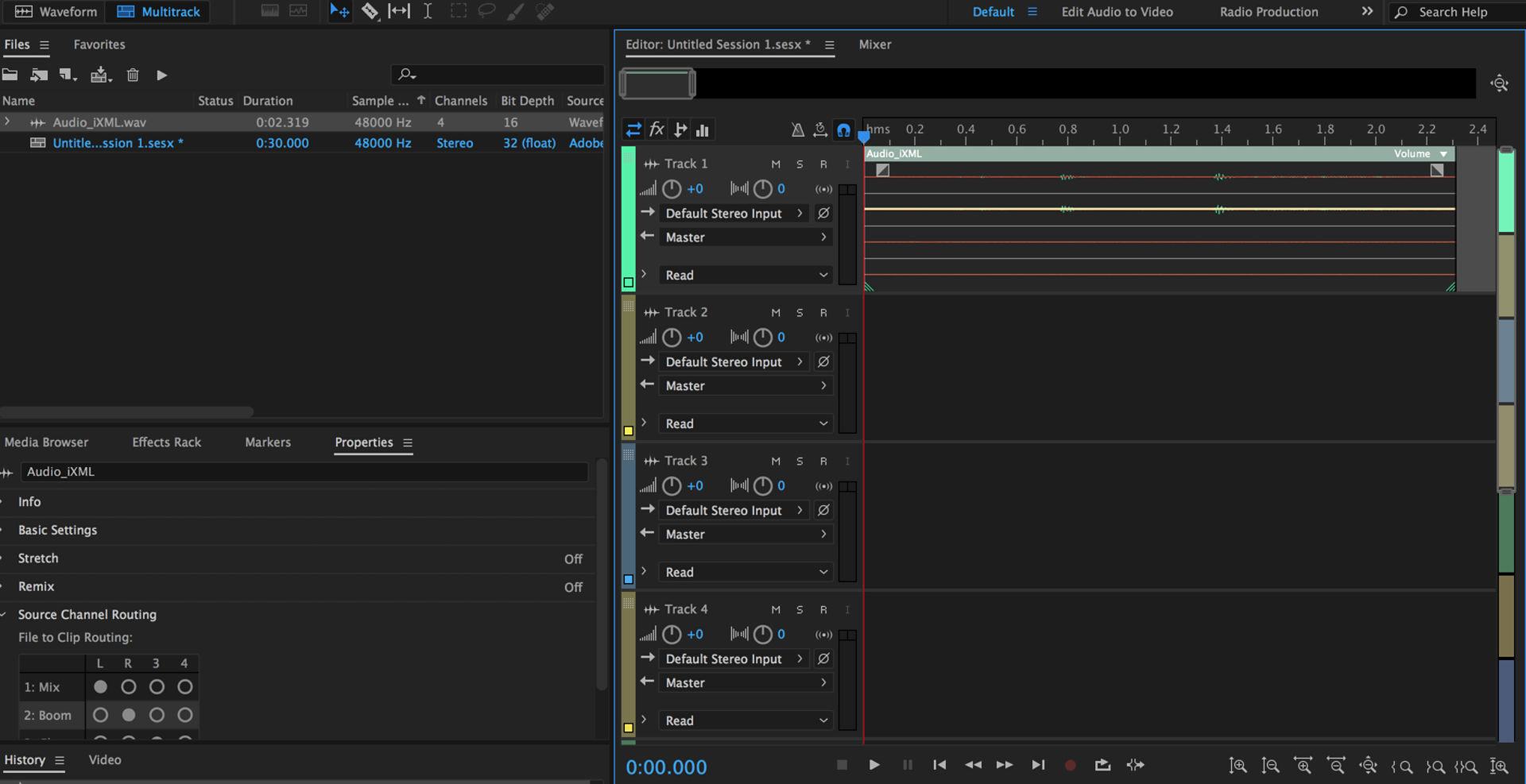 Importar audio como un clip multicanal