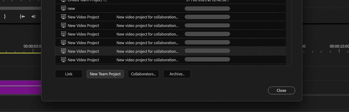 In the Manage Team Project dialog box, an existing Team Projects is selected and there is an option to link to another Team Project.