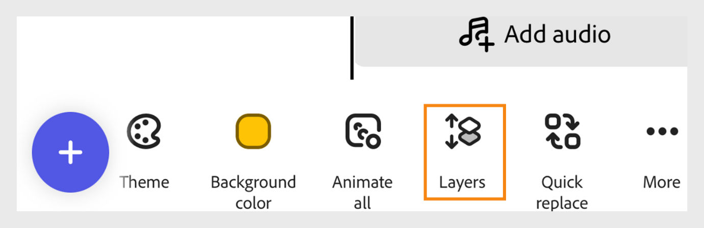 In the panel at the bottom, select the Layers icon next to the Animate all icon to reveal the selected layer. 