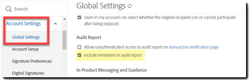 Configure reminders to be reported in the audit report.