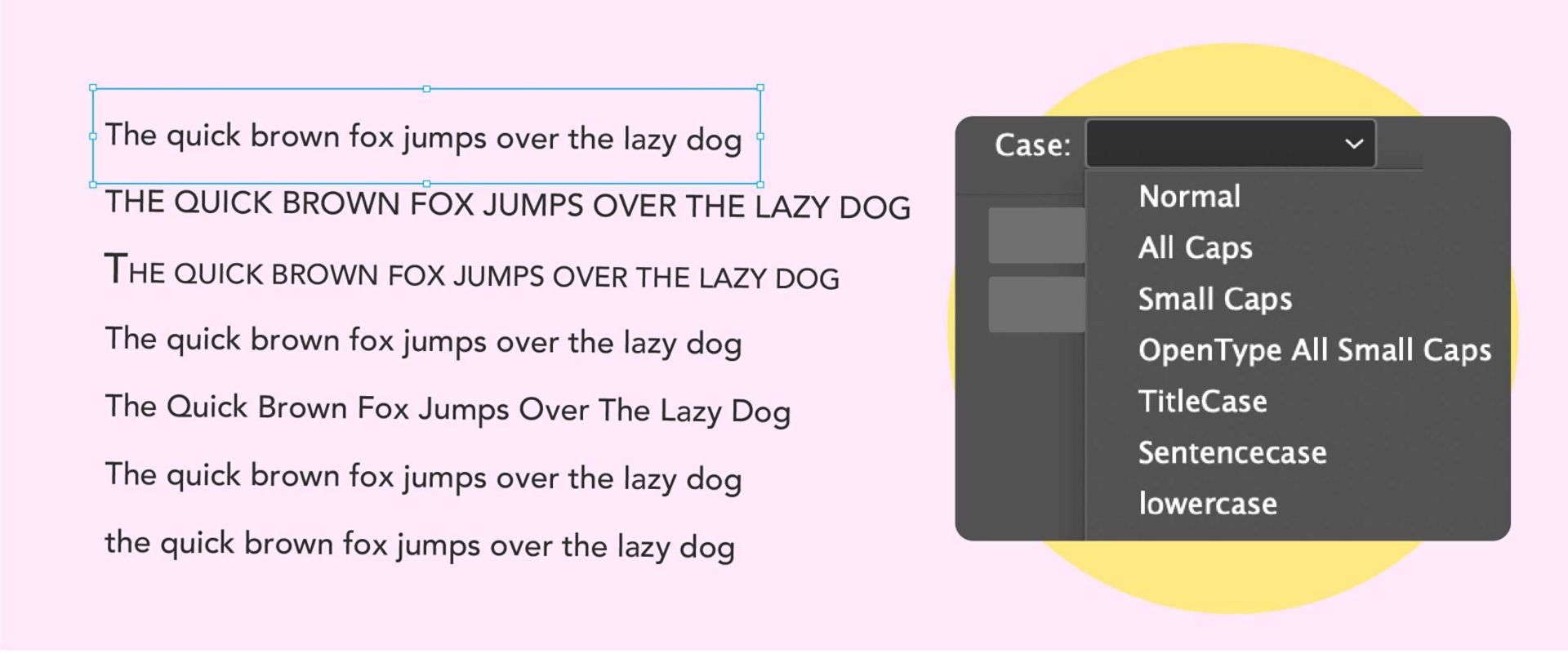 Case options in character, paragraph styles