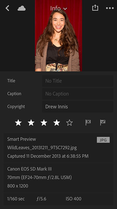 Info panel in Lightroom for mobile (iOS)