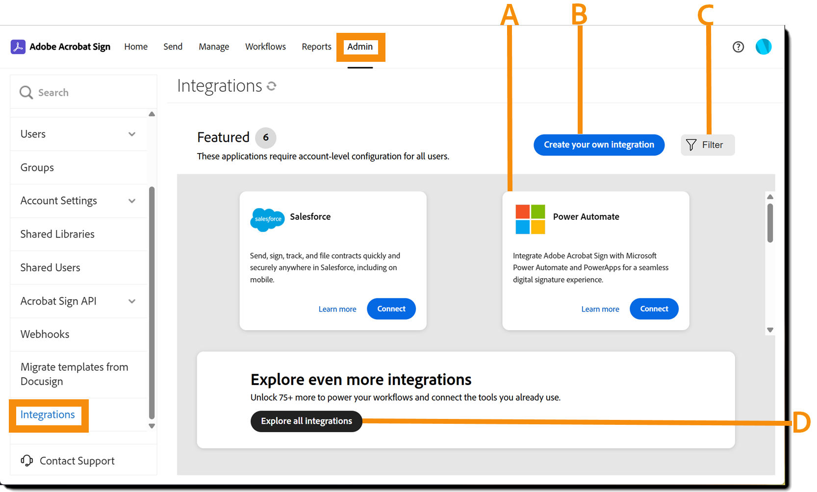 Navigate to the Integrations Landing Page