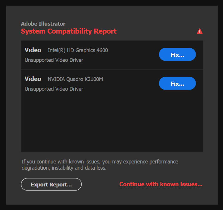 System compatibility report for INTEL an NVIDIA GPU drivers