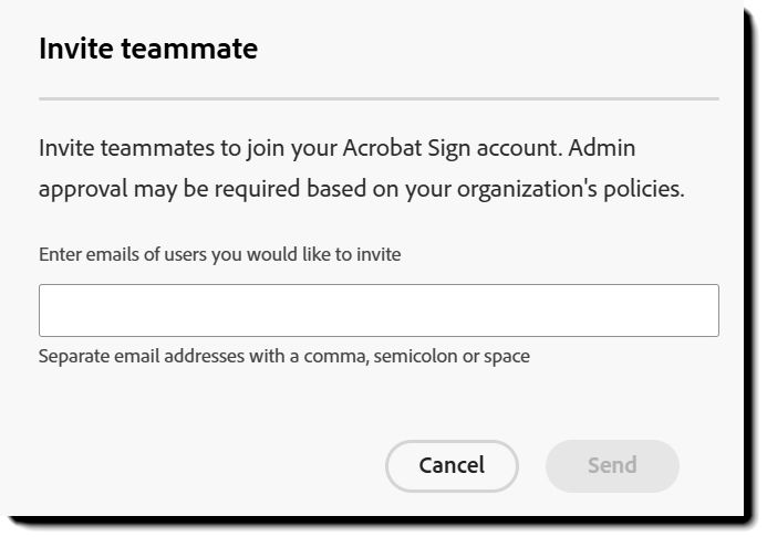 The Invite Teammate input form to accept the email for new users.