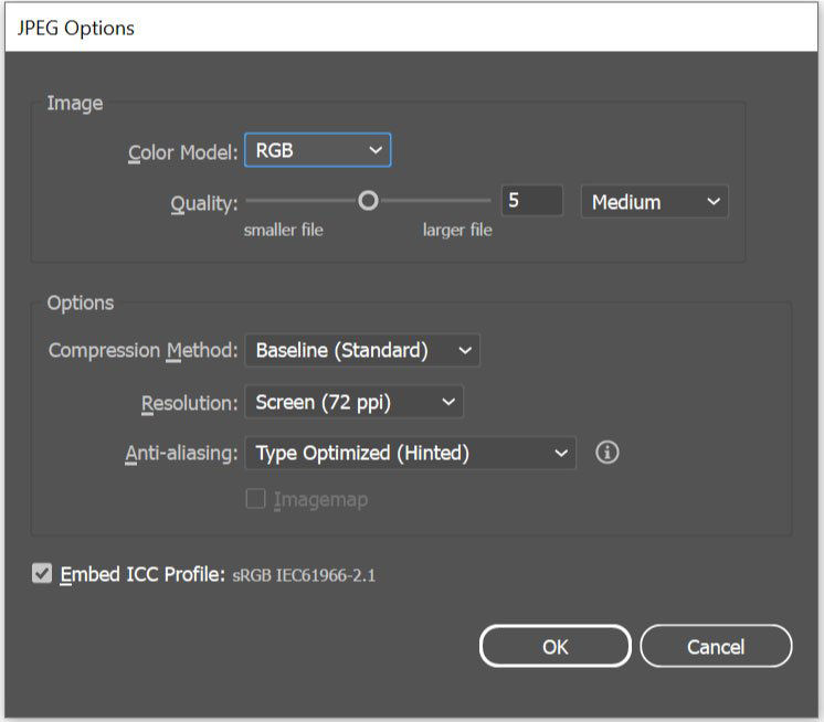 JPEG export options