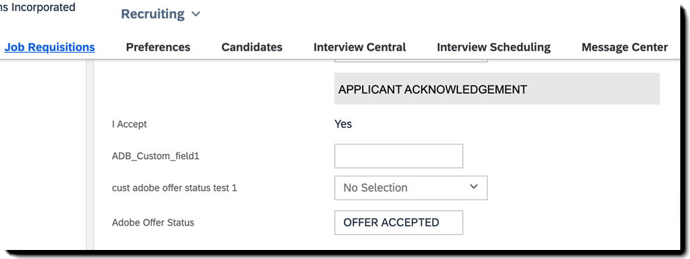 The JobApplication highlighting the custom field.
