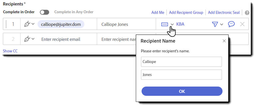 KBA with enforced name values