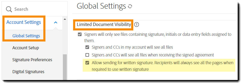 Allow written signatures in limited document visibility workflows