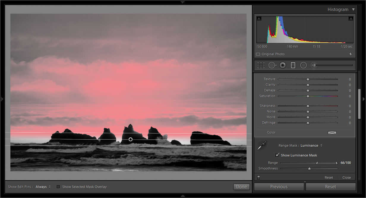 Turn on the Show Luminance Mask option to visualize the mask