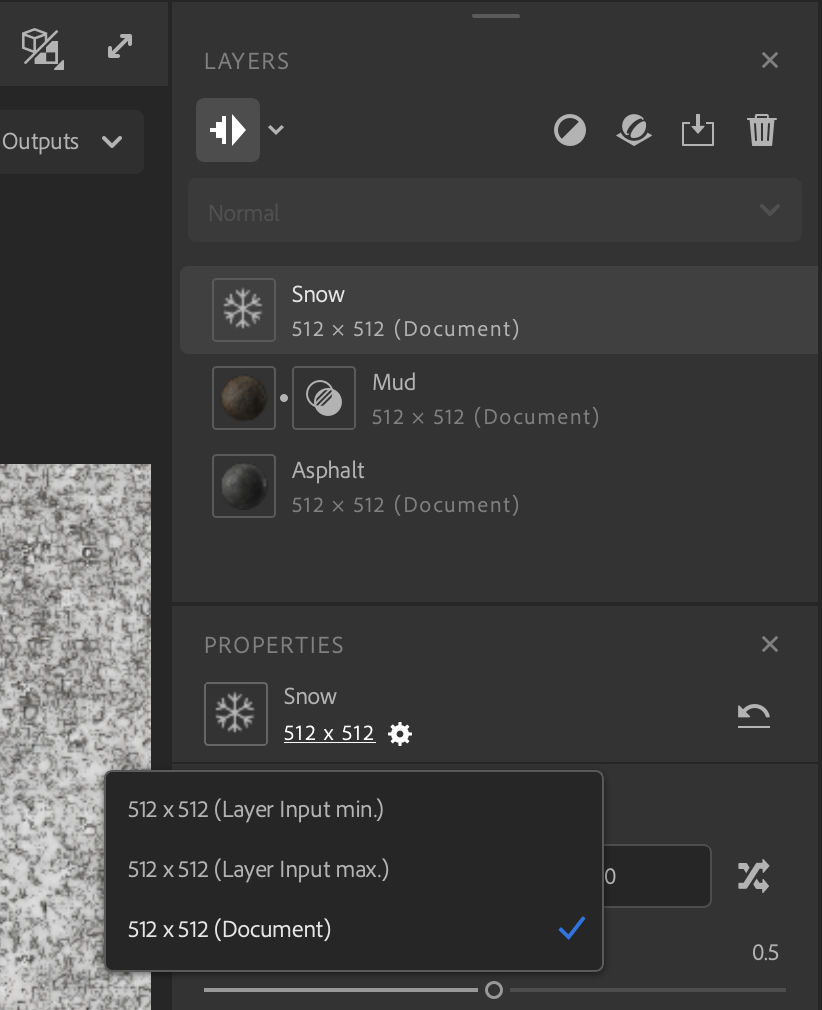 Layers Panel and Properties panel showing layer resolution