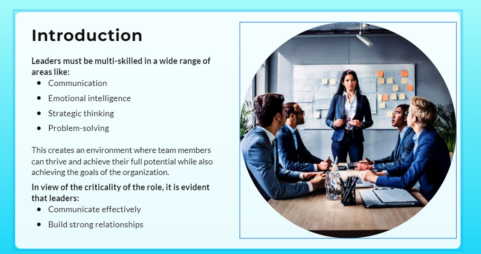 Interface showing the output of a better prompt: Professional training visual of a manager facilitating a brainstorming session with a diverse team, collaborative environment, sticky notes on wall, dynamic leadership scenario, realistic photo style