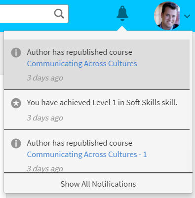 Sample notification for learners in Learning Manager