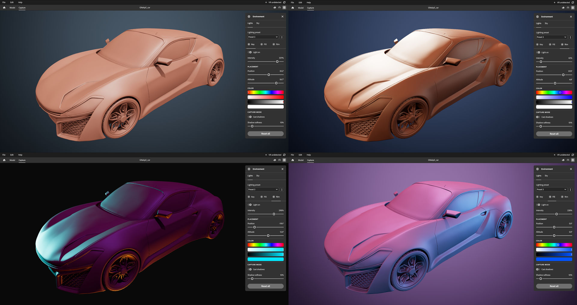 Image showing 4 examples of Modeler's customizable lighting.