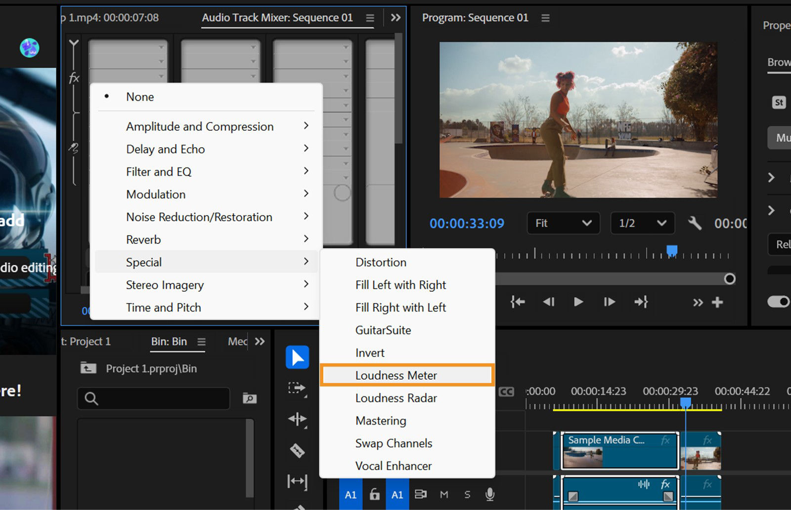Loudness Meter and Loudness Radar are available within the Special option under the Effects Rack panel.