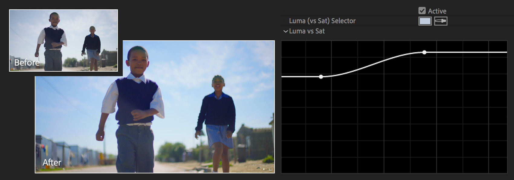 Luma versus Saturation curve adjustment
