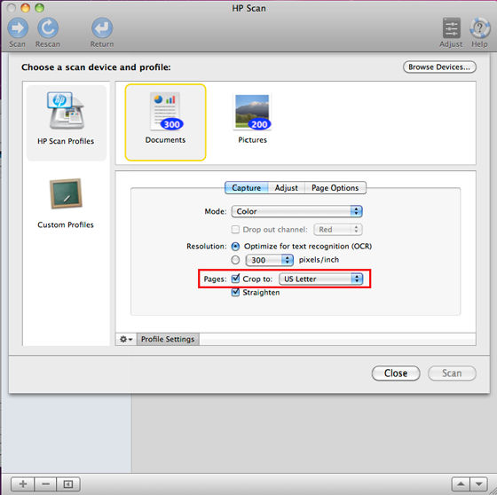 Mac OS Page size pop-up menu