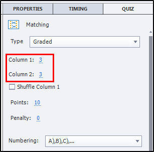 Matching question answer properties