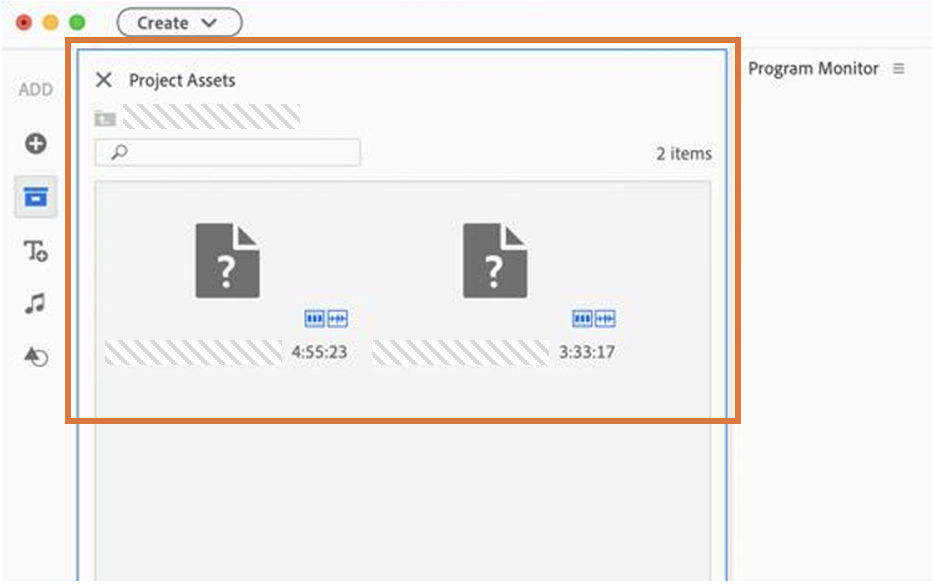 Offline Clips displayed in the Project panel 