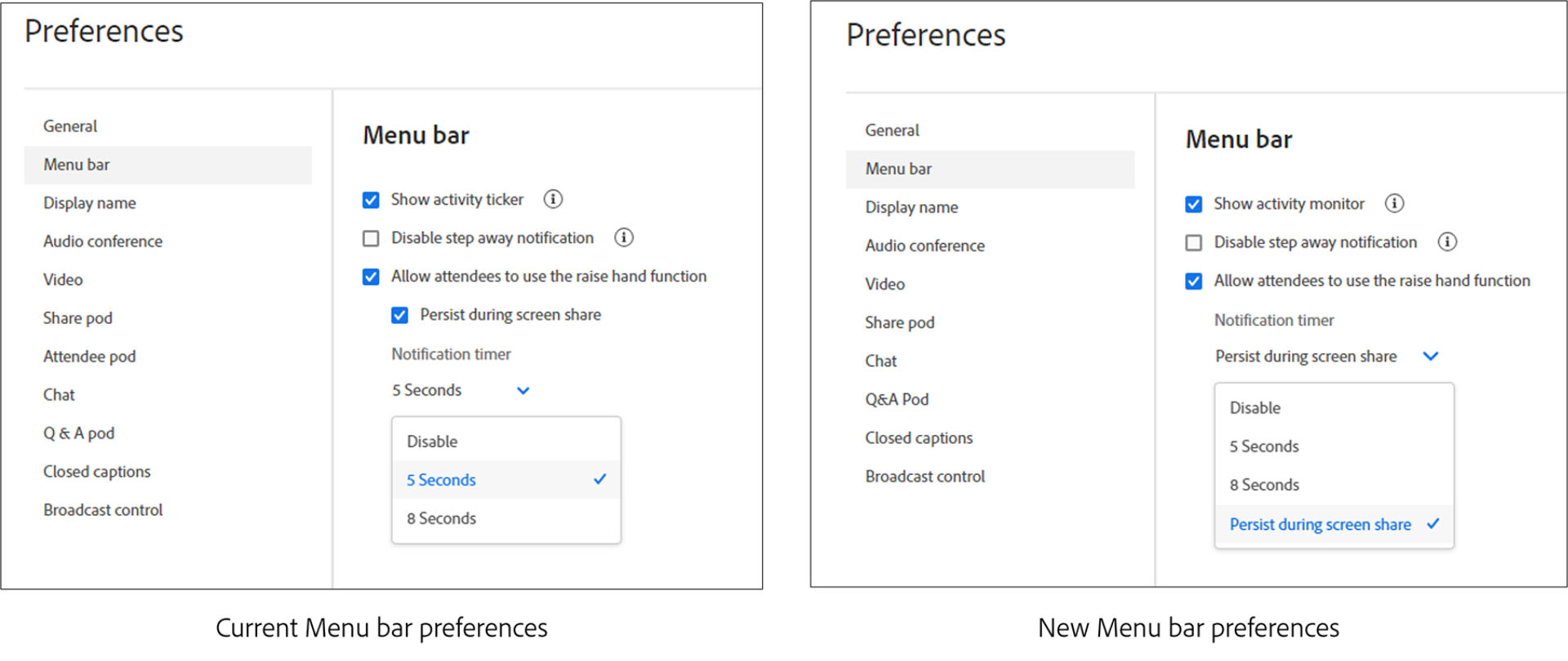 Menu bar preferences before and after 12.7 release