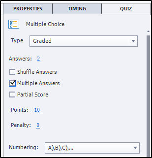 Multiple choice question properties