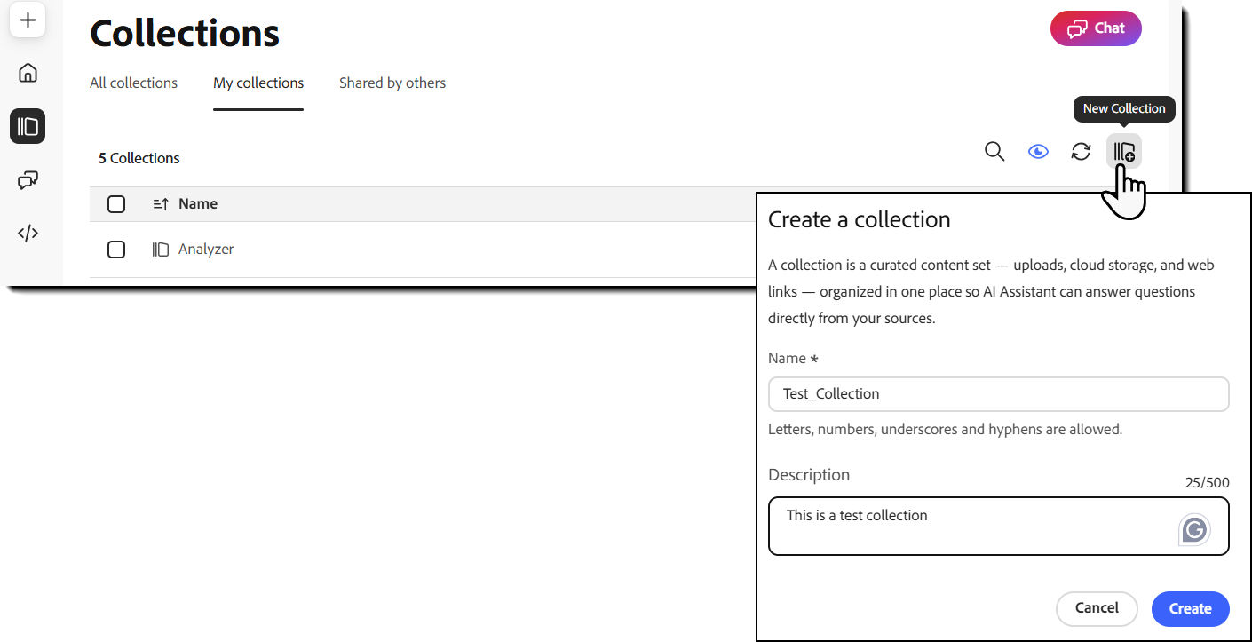 The "Home" page with the "Add collection" icon highlighted