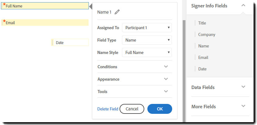 Full Name, Email, and Date fields