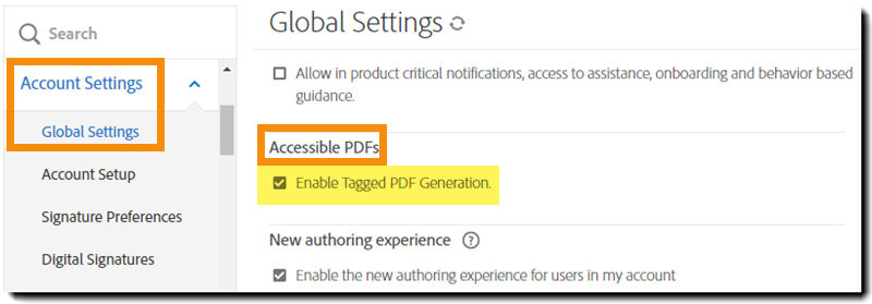 Navigate to the accessible pdf controls