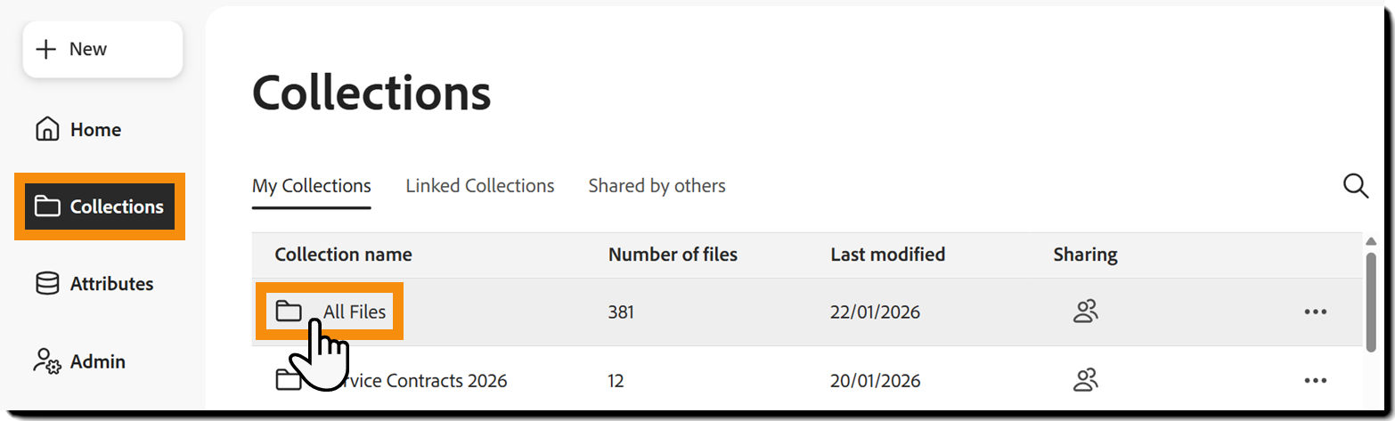The Collections page with the All Files collection highlighted.