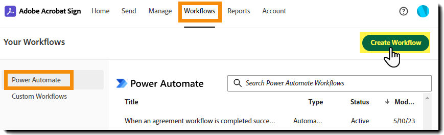 Navigation steps to the Power Automate Create Workflow page.