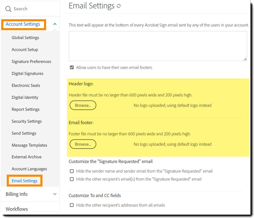 Navigate to Email Settings