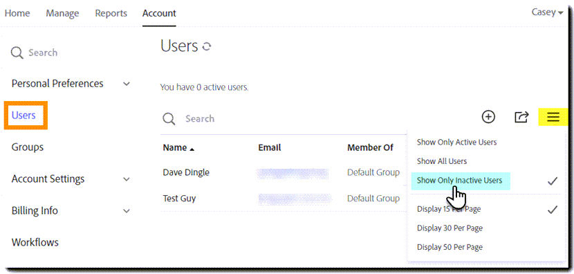 Navigate to Users and select the inactive users