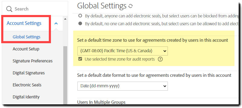 Set the default time zone