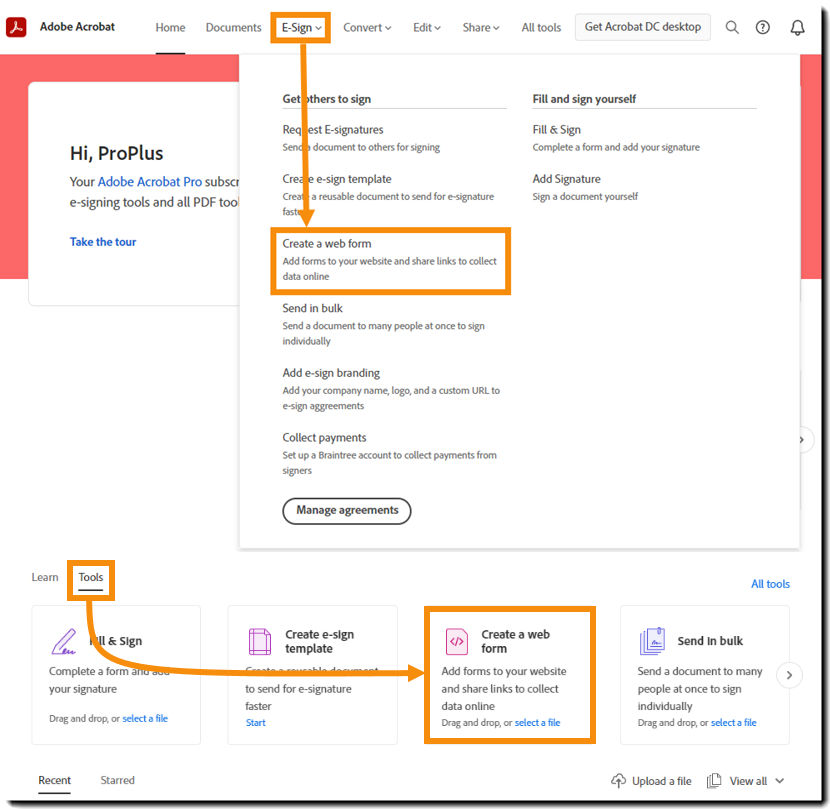 Choose Create a web form