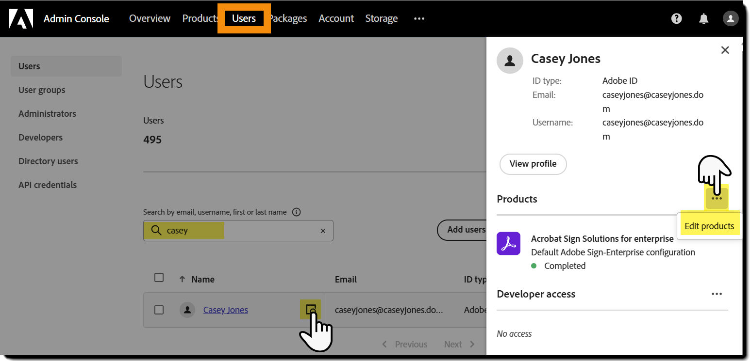 Edit the user product role