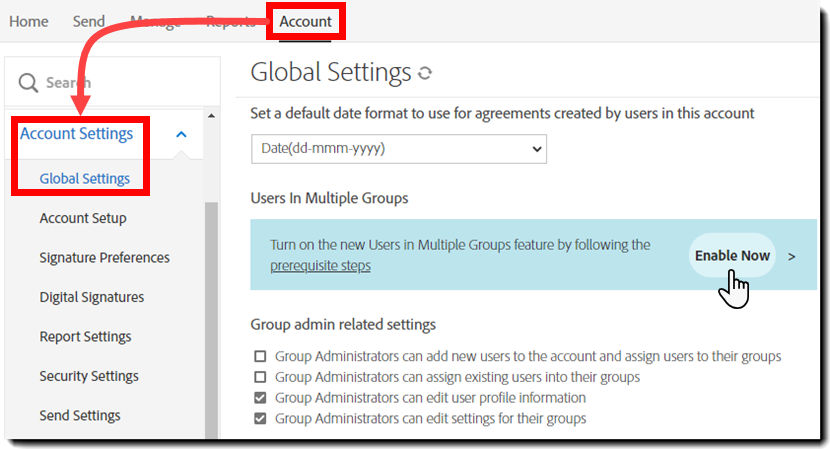 Navigate to the Admin UI Options