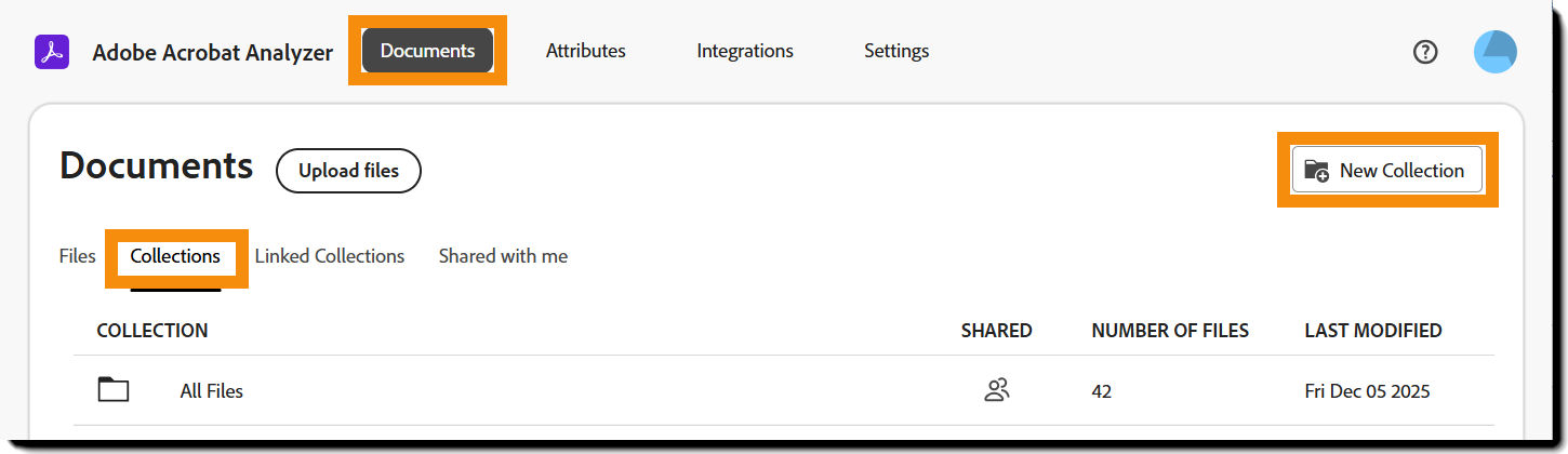 The Collections page with the New Collection button highlighted