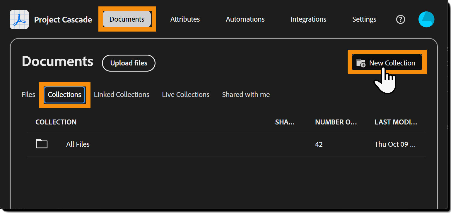 The Collections page with the New Collection button highlighted