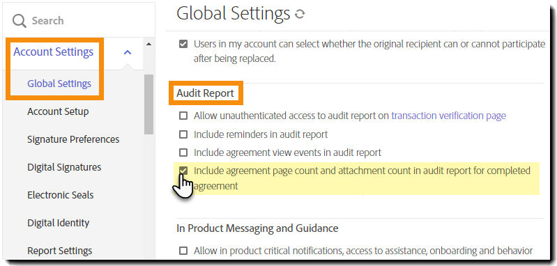 Navigate to the Audit Report section of Global Settings