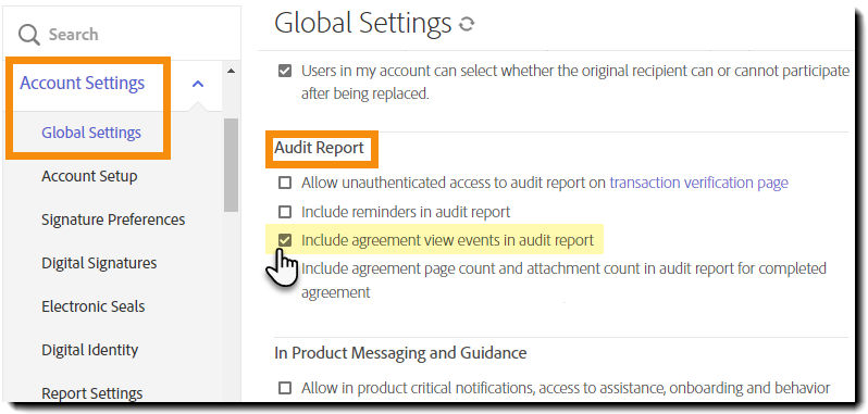 Navigate to the Audit Report section of Global Settings