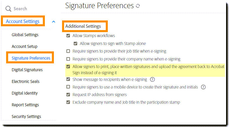 Allow recipients to convert to a written signature type