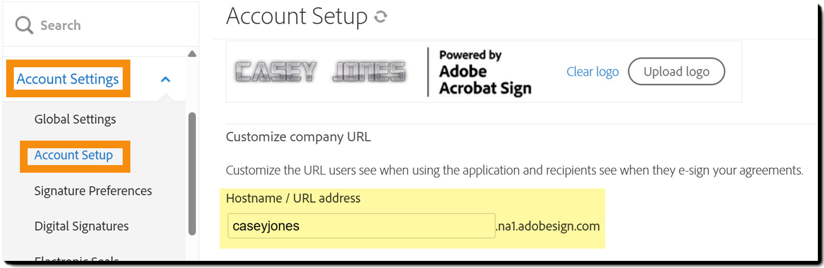 The Account Setup page highlighting the Hostname field.