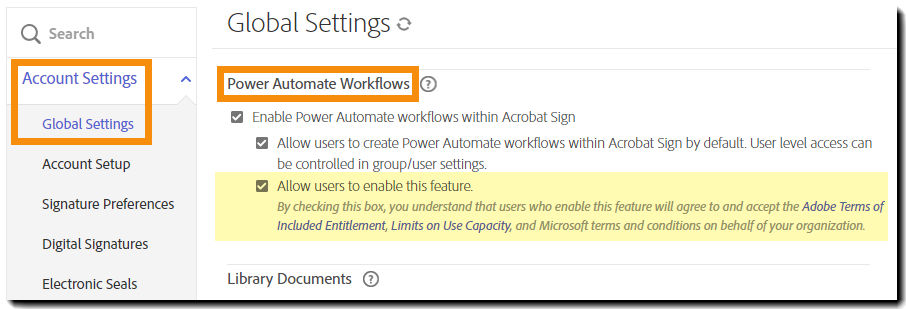 Navigate to Power Automate settings